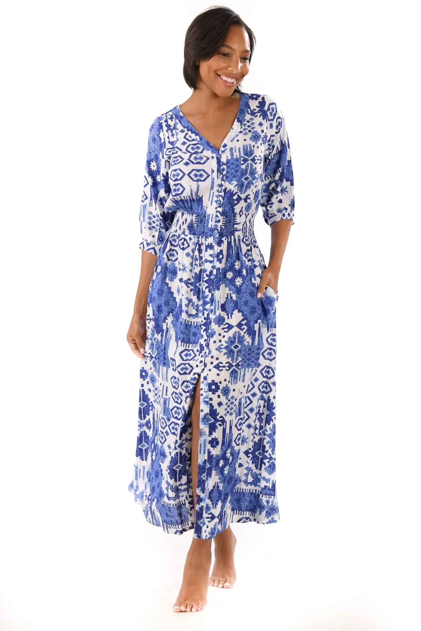 Kelsey Dress / Indigo Ikat Holiday Wear Daily Go