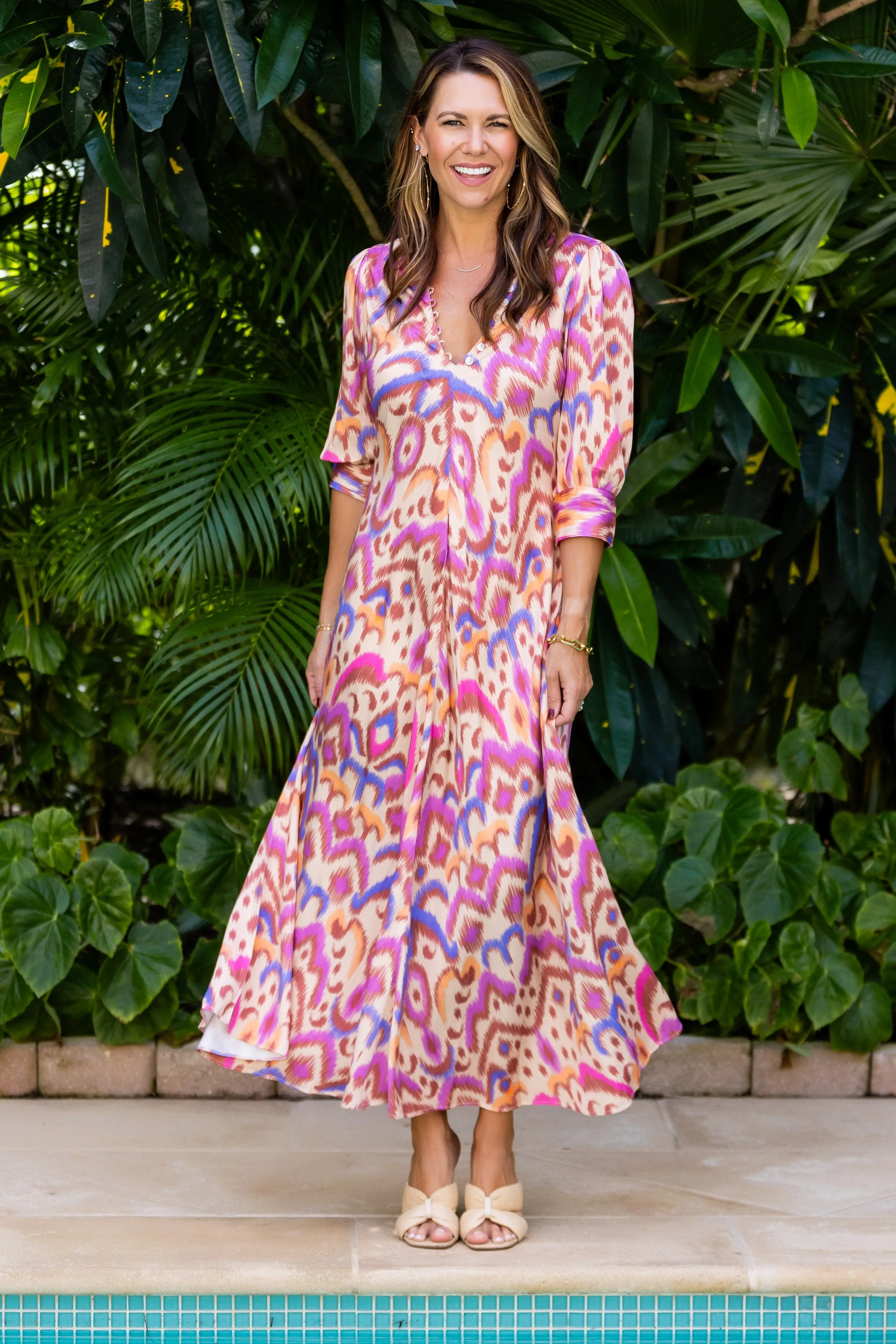 Effortless Elegance Organic-Fabric Daphne Dress / Purple Brown Ikat