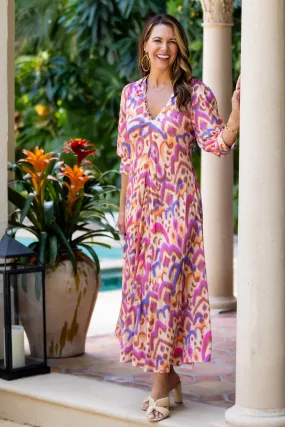 Comfy Comfort Daphne Dress / Purple Brown Ikat