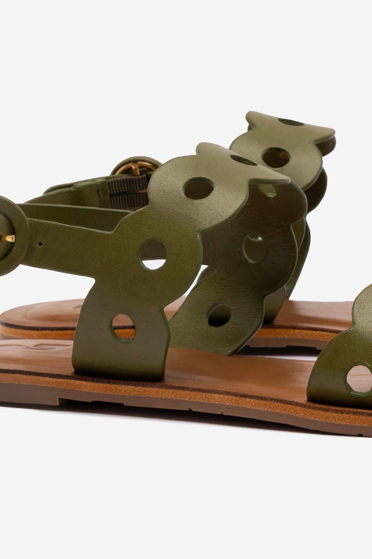 Florence Flat Sandal In Seaweed Leather Slip Resistant Resort Mood