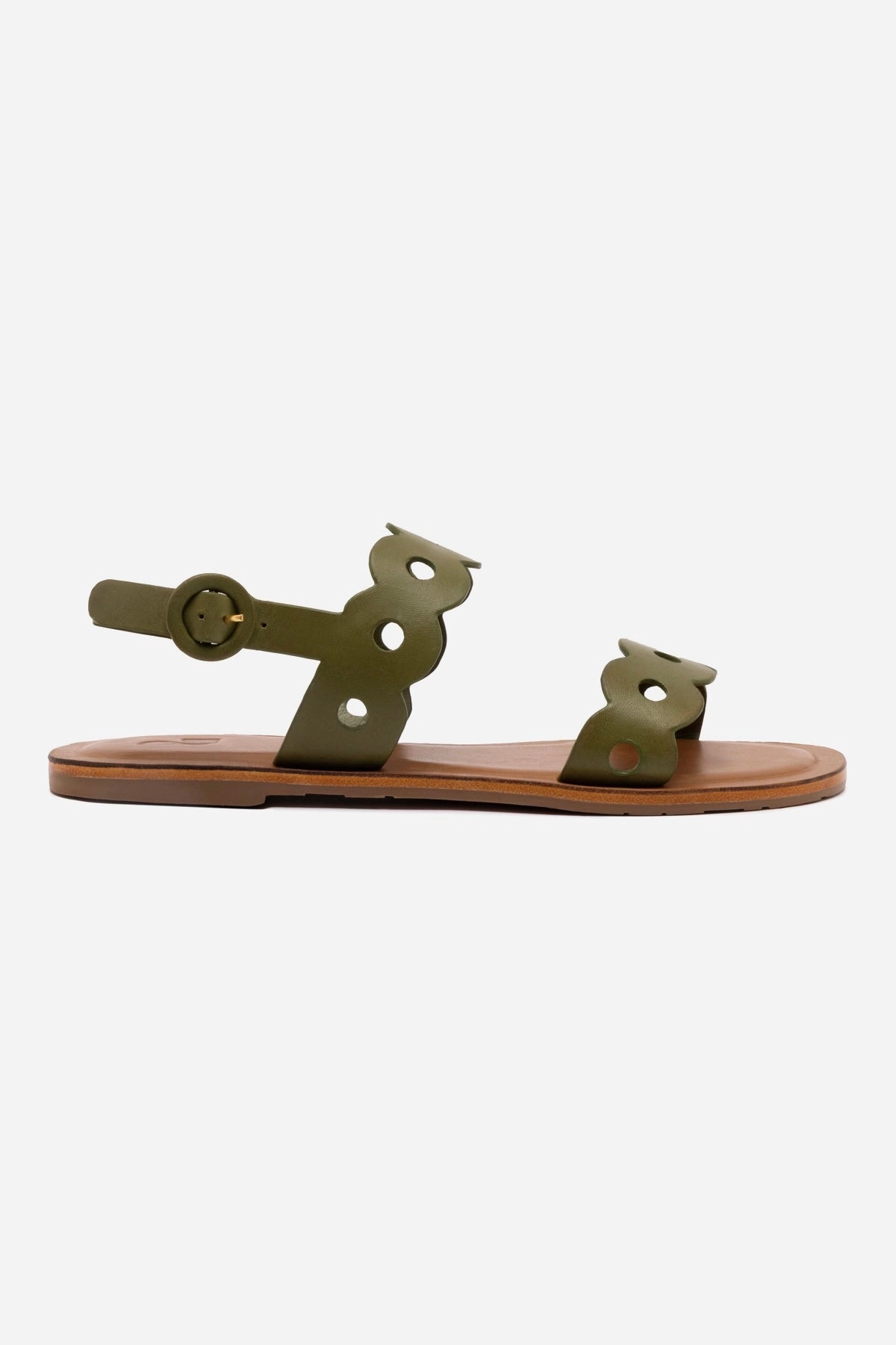 Florence Flat Sandal In Seaweed Leather Free Pace Synthetic