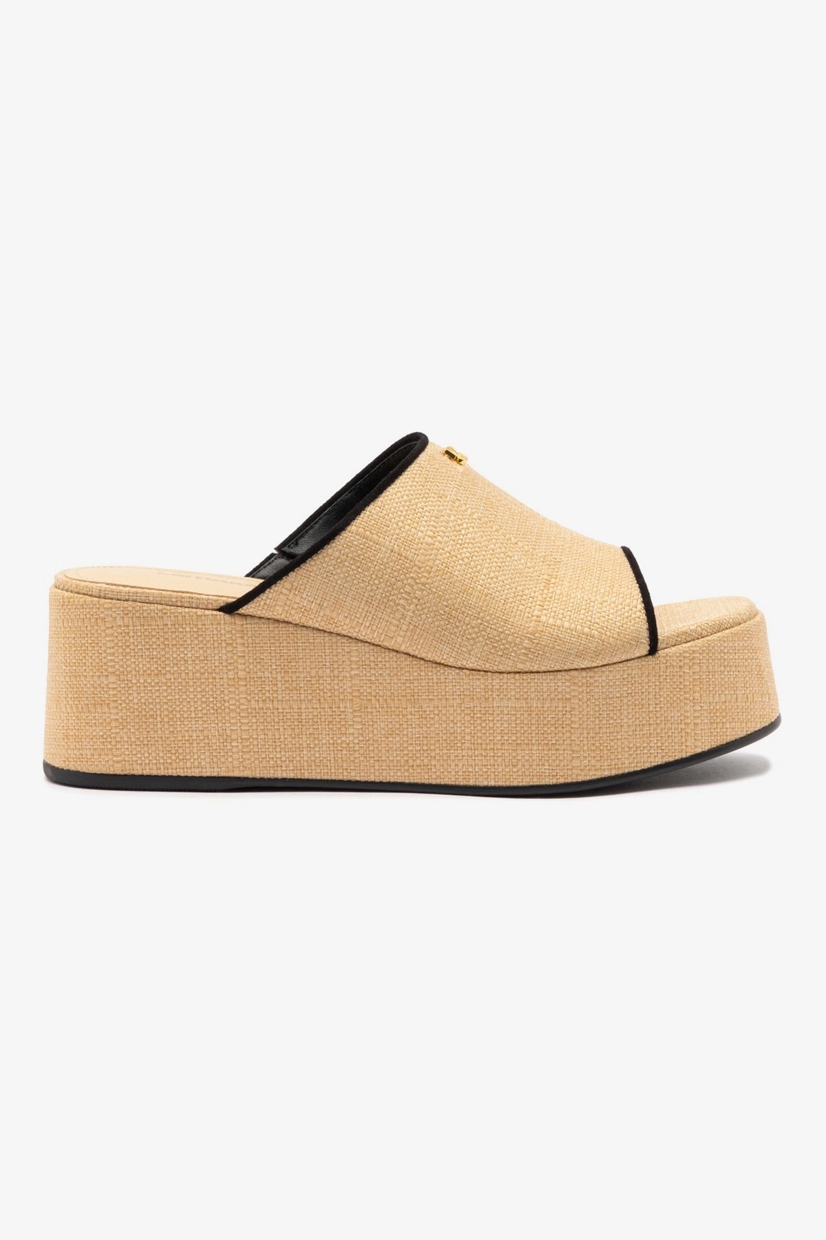 Non Binding Collar Padding Charli Mule In Beige Raffia and Black Trimming