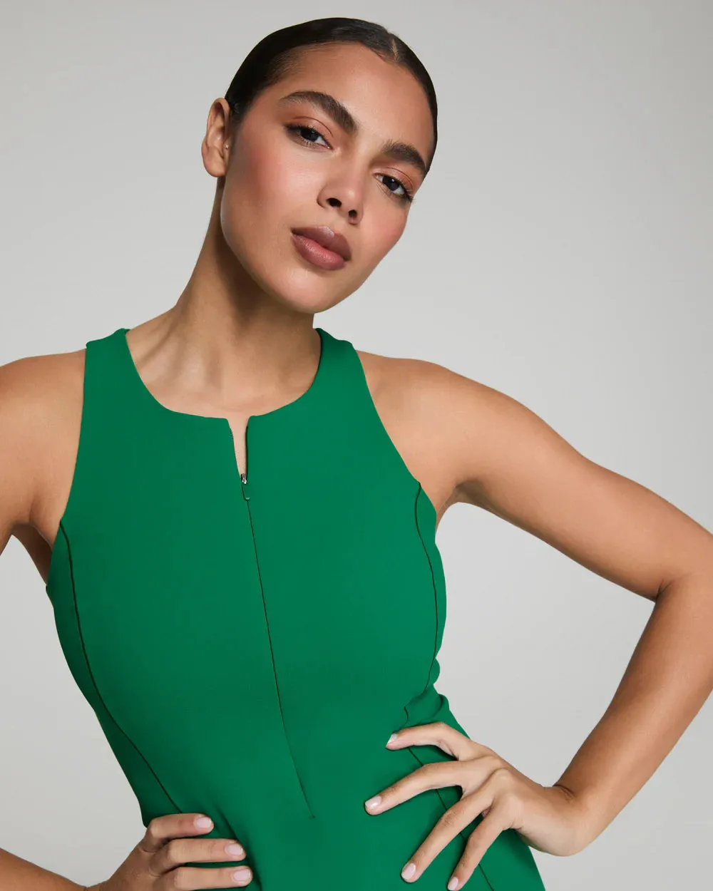 Fashion Statement SPANXshape Get Moving Zip Front Dress in Field Green