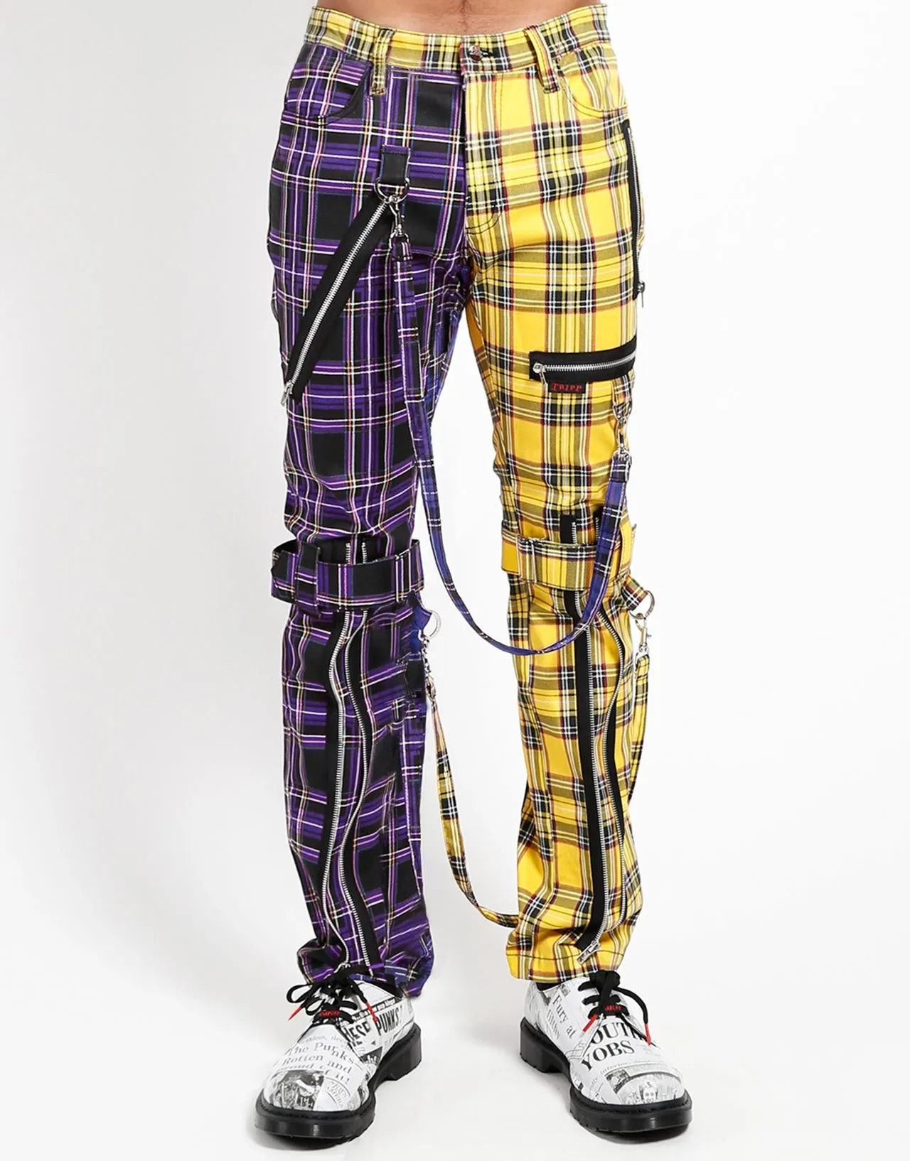 SPLIT LEG BONDAGE PANT PURPLE/YELLOW PLAID Cozy Waist Breathable Motion