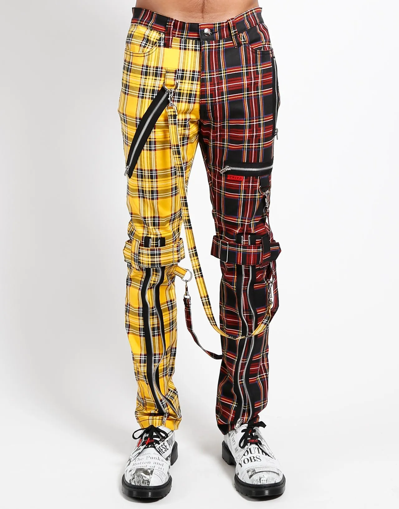 SPLIT LEG BONDAGE PANT YELLOW/BLACK PLAID Light Reflective Details
