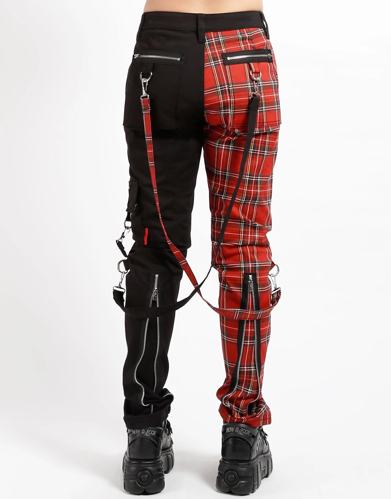 SPLIT LEG BONDAGE PANT BLK RED PLAID Sport Flex