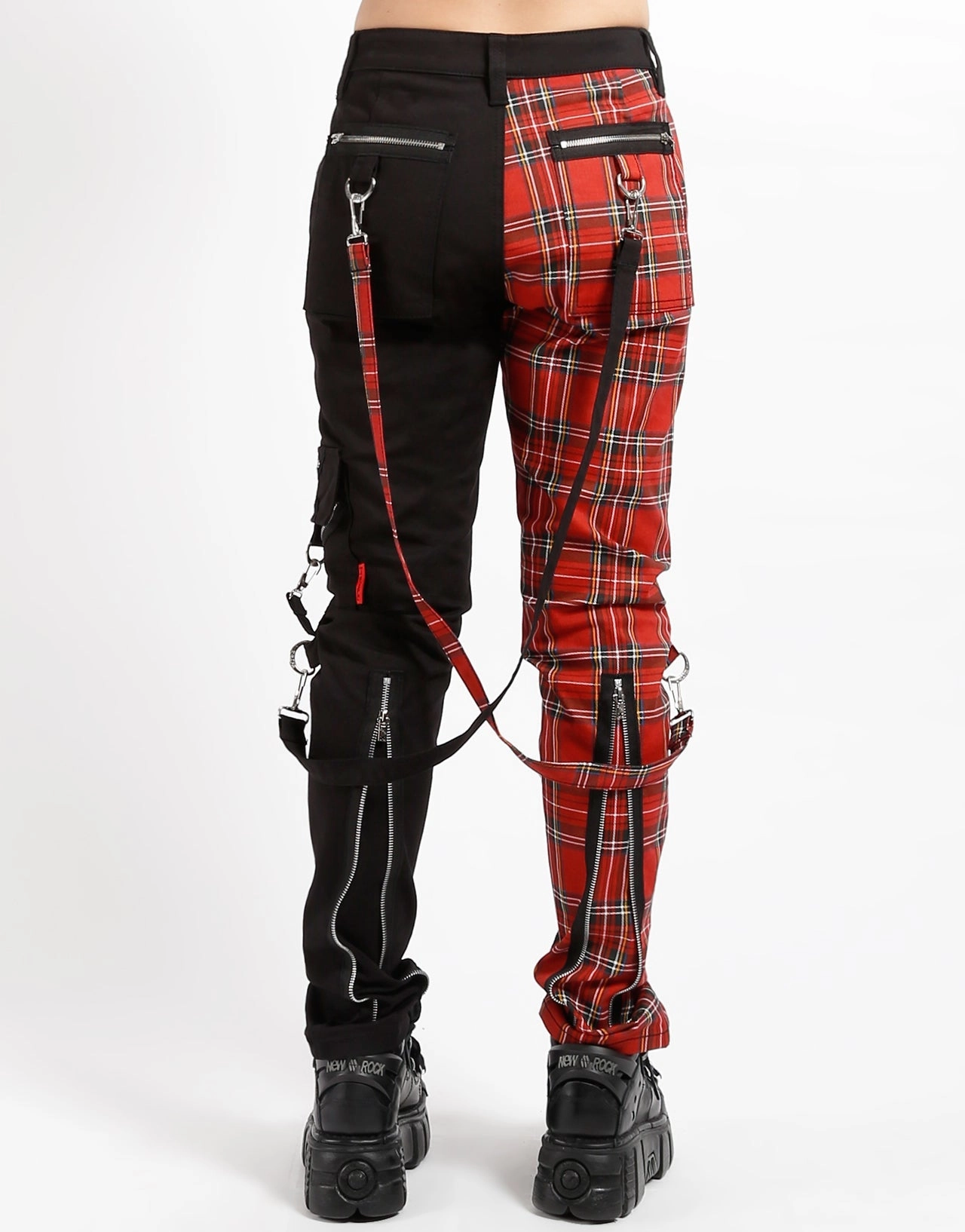 Stretch Flex SPLIT LEG BONDAGE PANT BLK RED PLAID