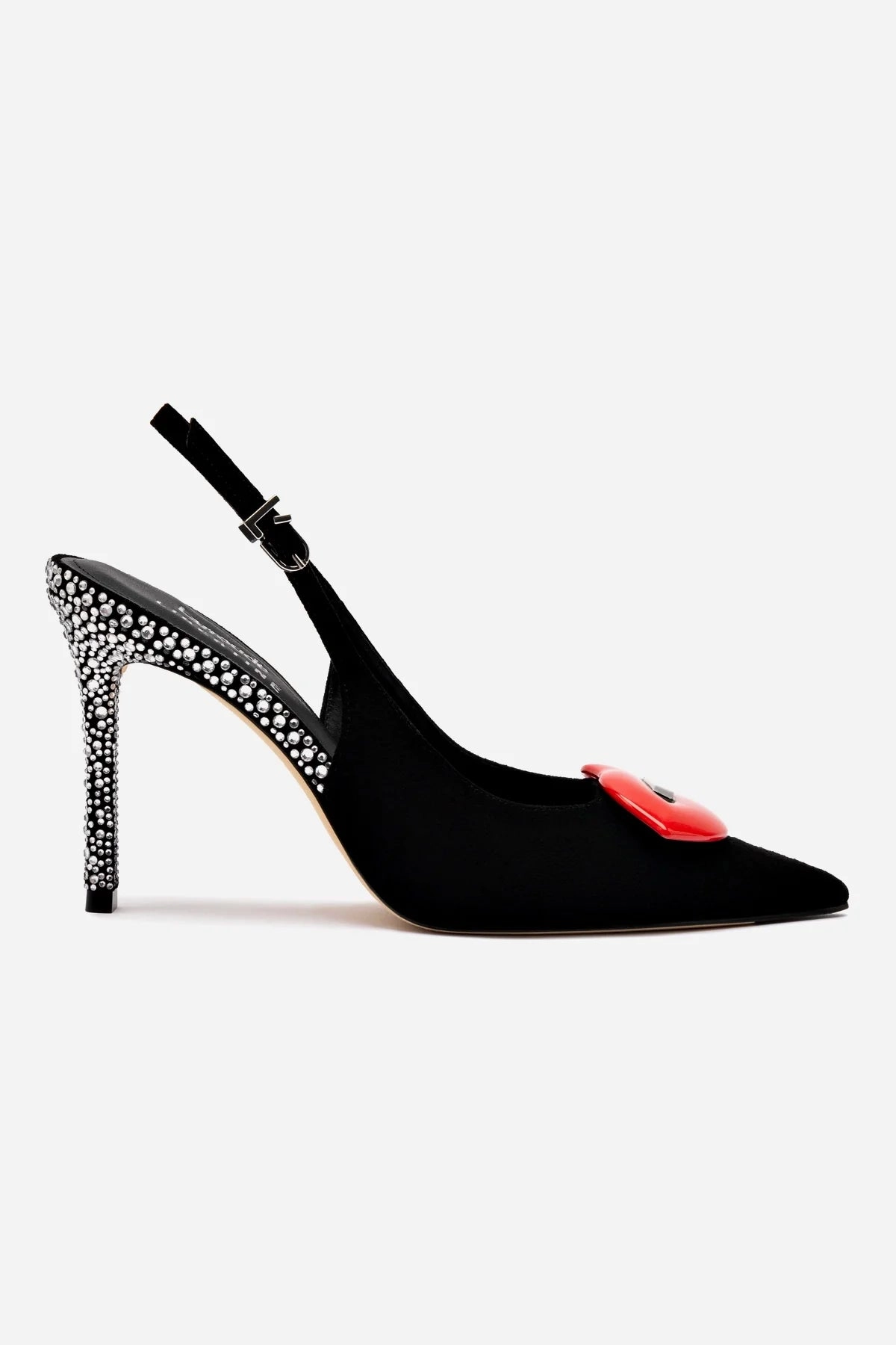 Style Base Foam Lining Standing Workers Larroud x Libertine Lips Pump Hi In Black Suede and Crystals