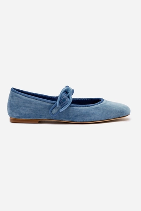Verona Ballet Flat In French Blue Velvet Breathable Material