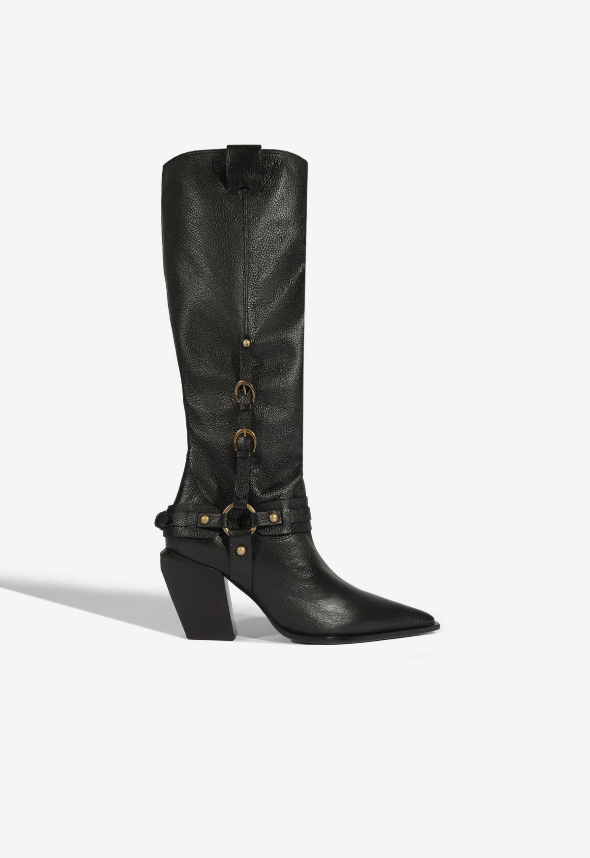 Maine Up Buckle Leather Boot Gold Tone