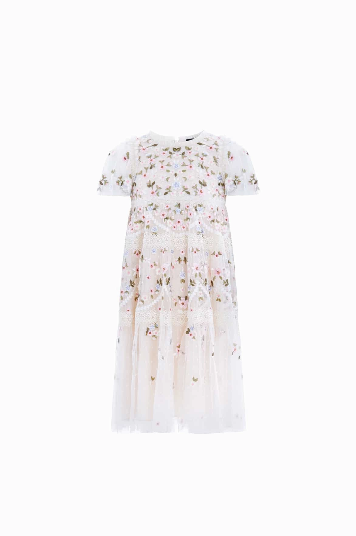 Subtle Texture Weave Garland Ribbon Kids Dress