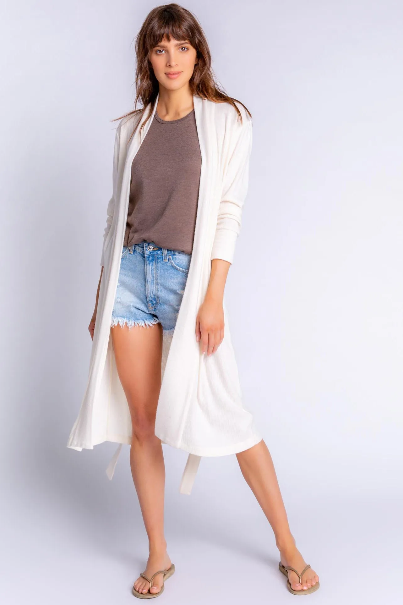 Textured Essentials Robe Flexible Waistband Modern Polo