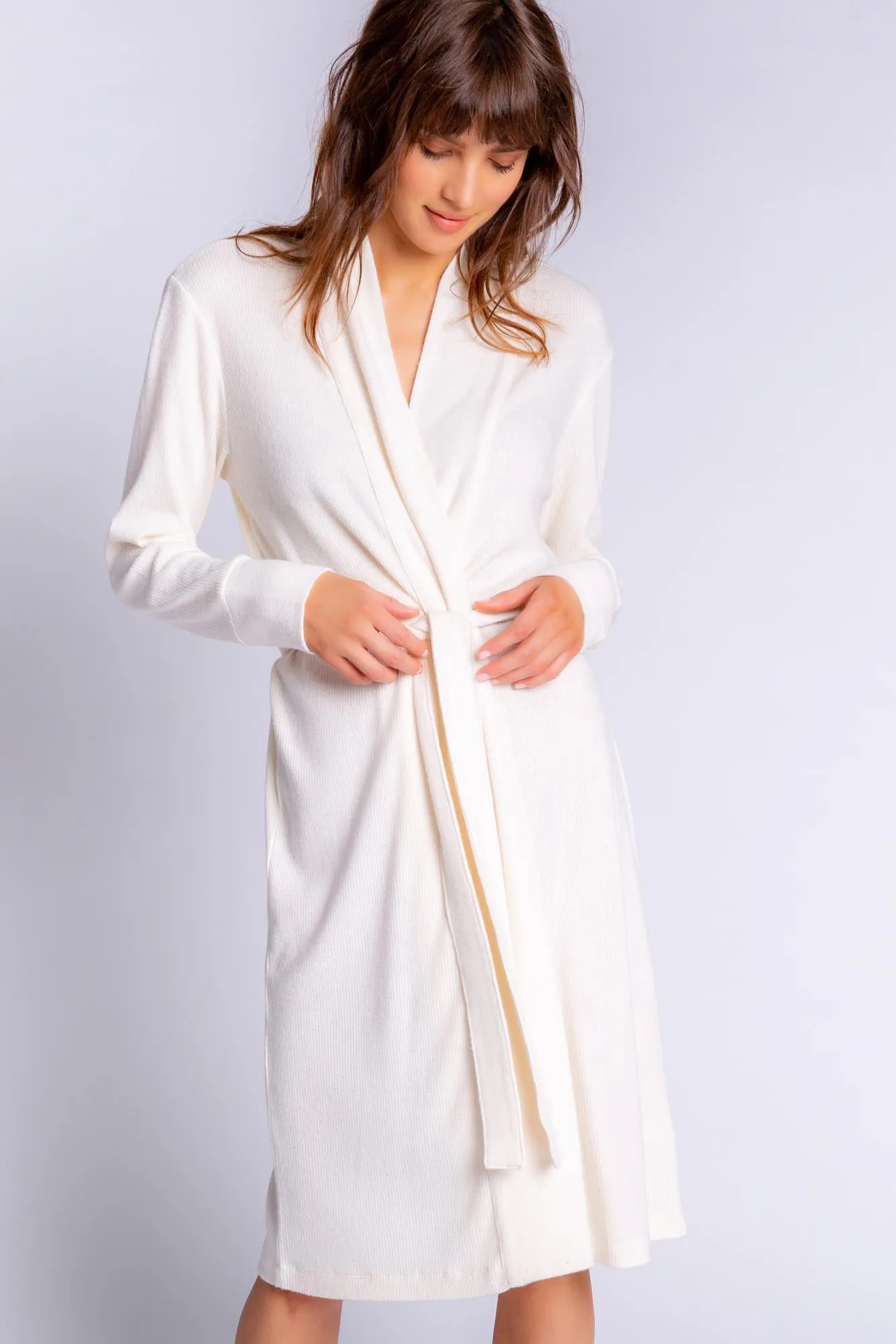 Textured Essentials Robe YarnDyed Stripes Button Down Collar Style
