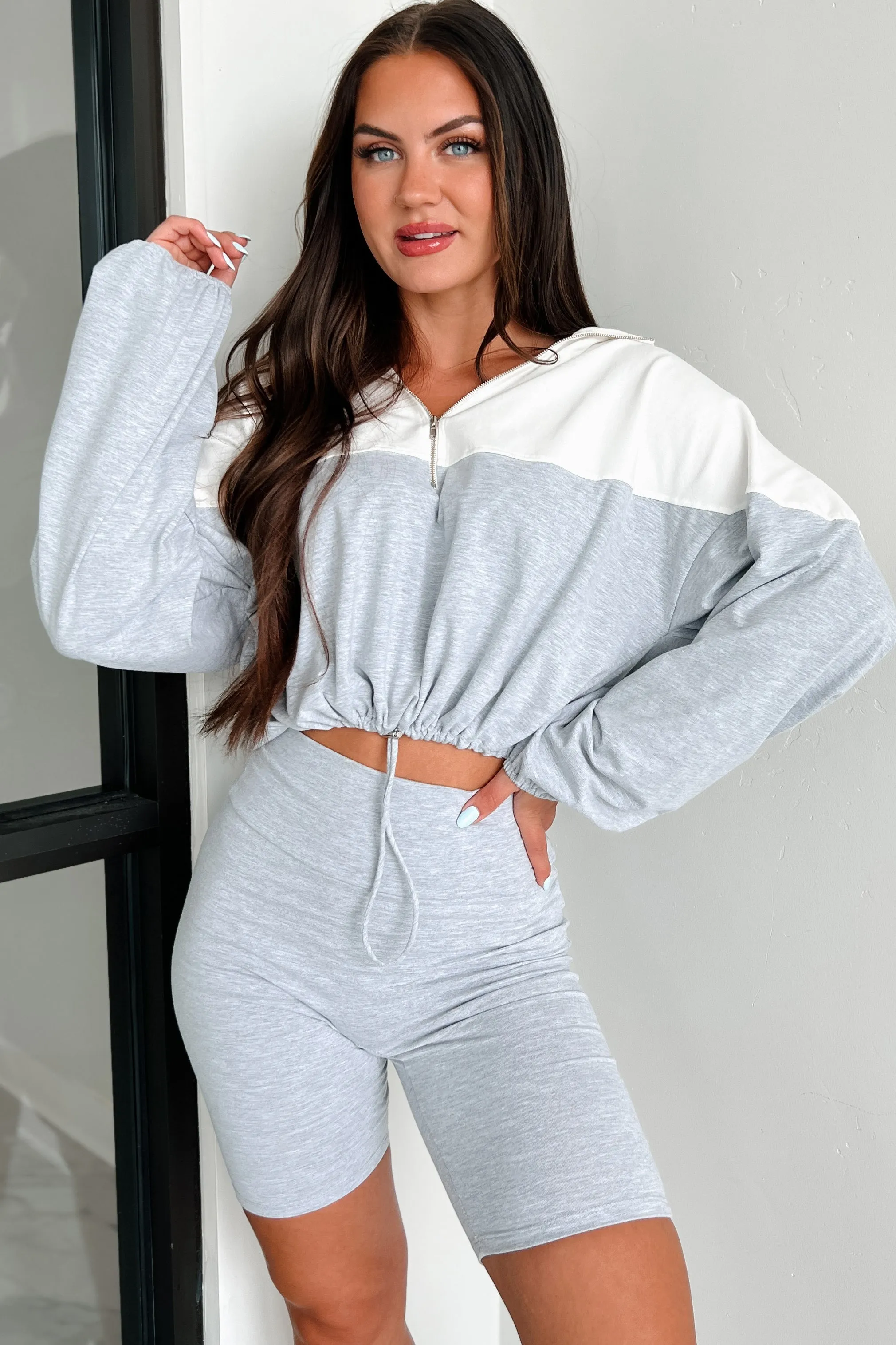 Feeling The Burn Athleisure Set (Light Heather Grey/Ivory) Padded hips Core Basic