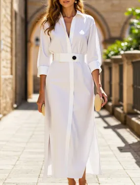 Low-Waist Easy Comfort Strappy waistline irregular shirt dress