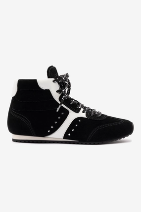 Motion Contour Stella Mid Sneaker In Black Suede and White Leather
