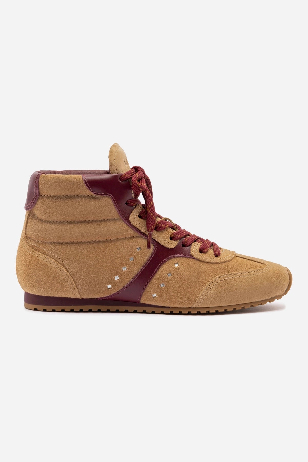 Strap Mode Court Fast Stella Mid Sneaker In Peanut Suede and Burgundy Leather