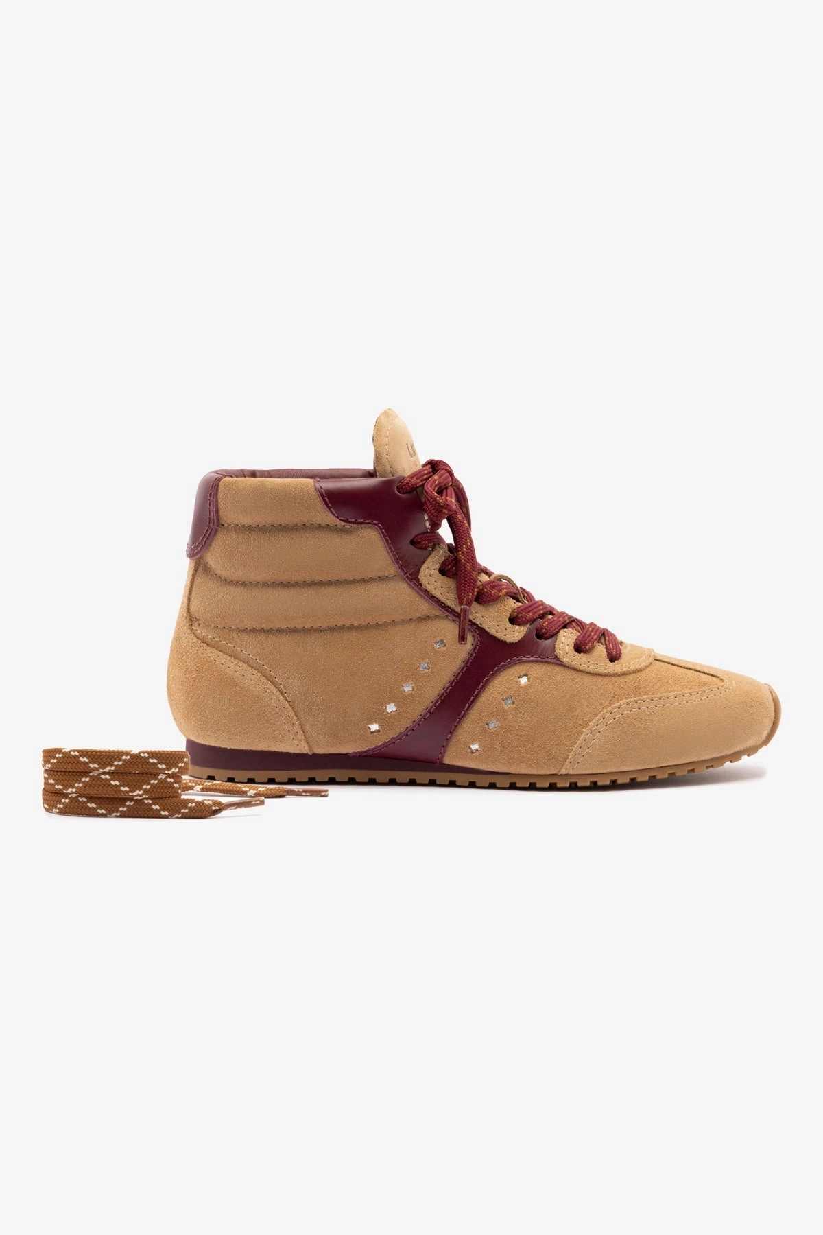 Rollbar Stability System Stella Mid Sneaker In Peanut Suede and Burgundy Leather