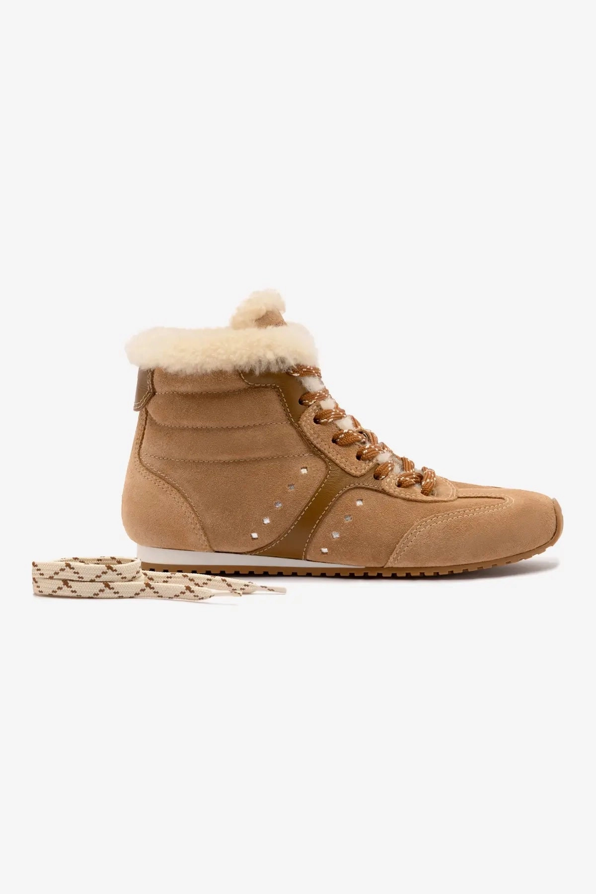 Lift Up Stella Mid Sneaker In Peanut Suede And Natural Shearling