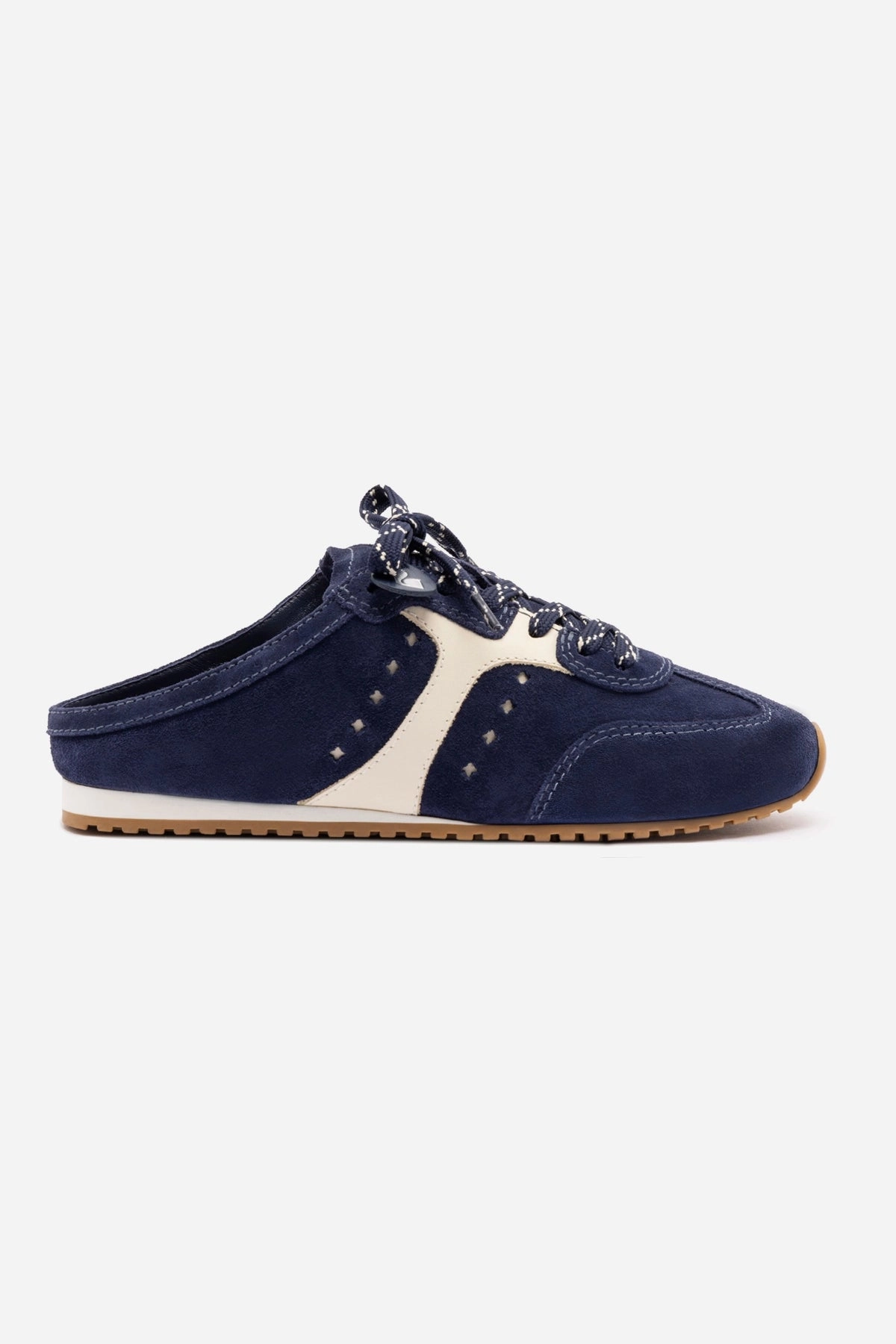 Stella Mule In Navy Suede and Ivory Leather Leg Long