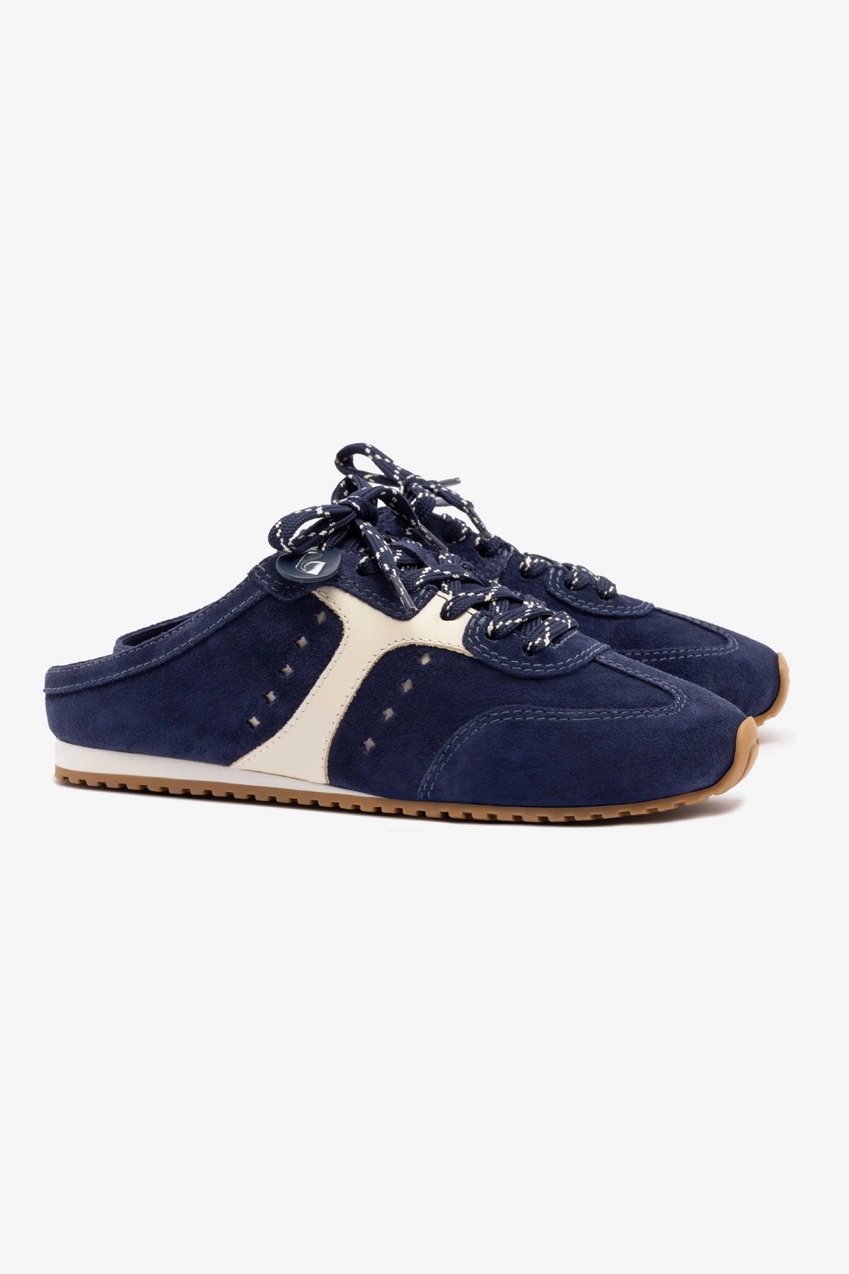 Stella Mule In Navy Suede and Ivory Leather Impact Diffusion Design
