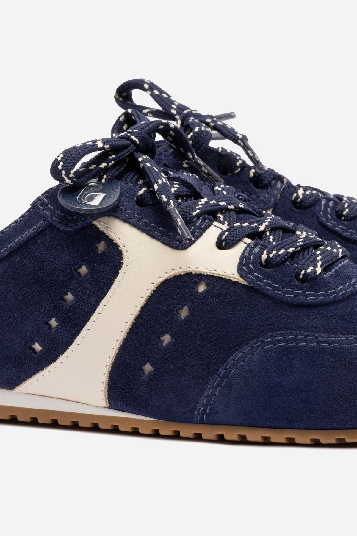 Stella Mule In Navy Suede and Ivory Leather Flex grooves Neutral Shade
