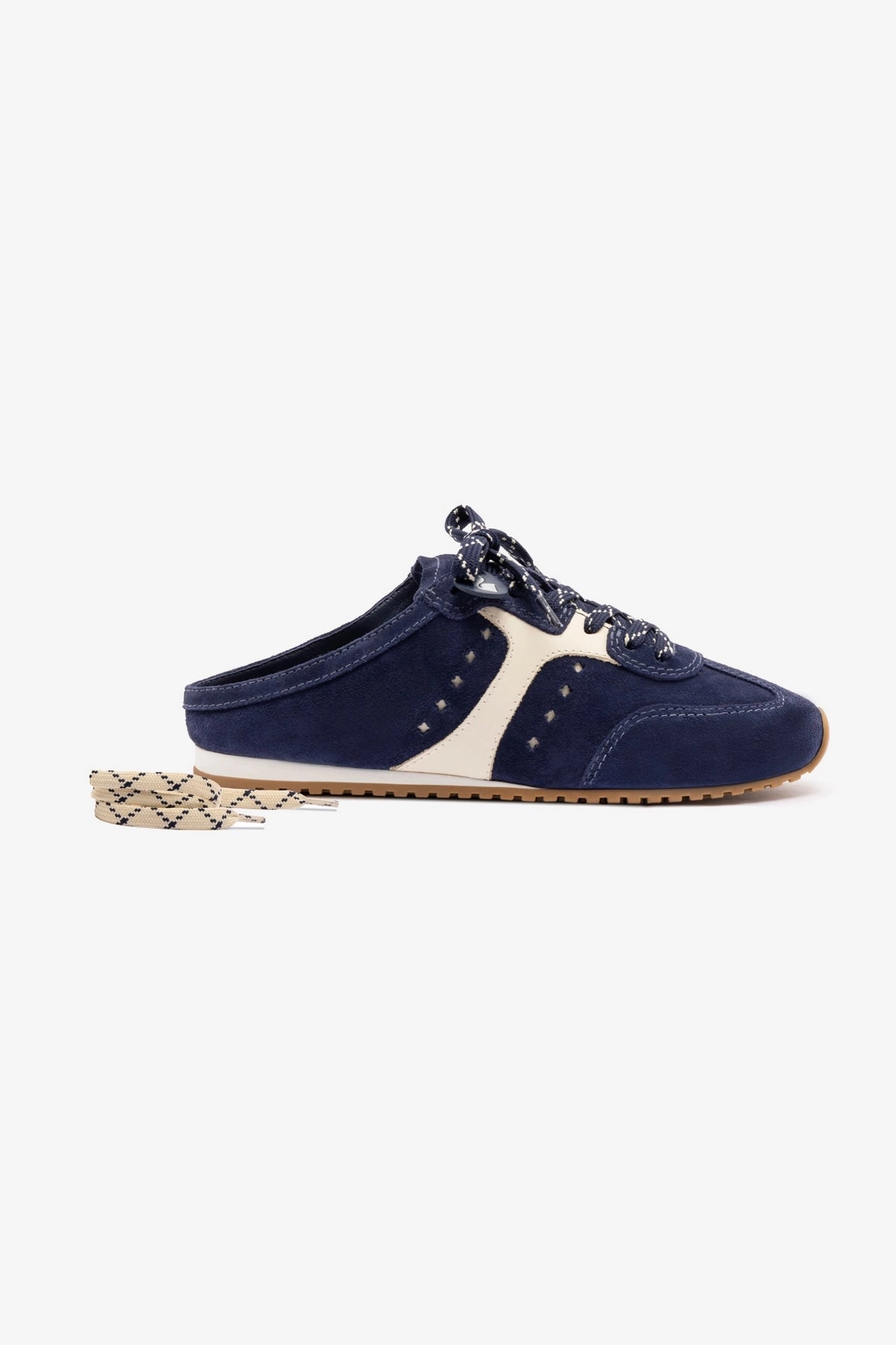Light Reflective Stella Mule In Navy Suede and Ivory Leather