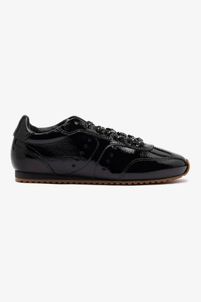 Stella Sneaker In Black Patent Leather Ultra Cushioned Collar Hyperflex Groove Pattern