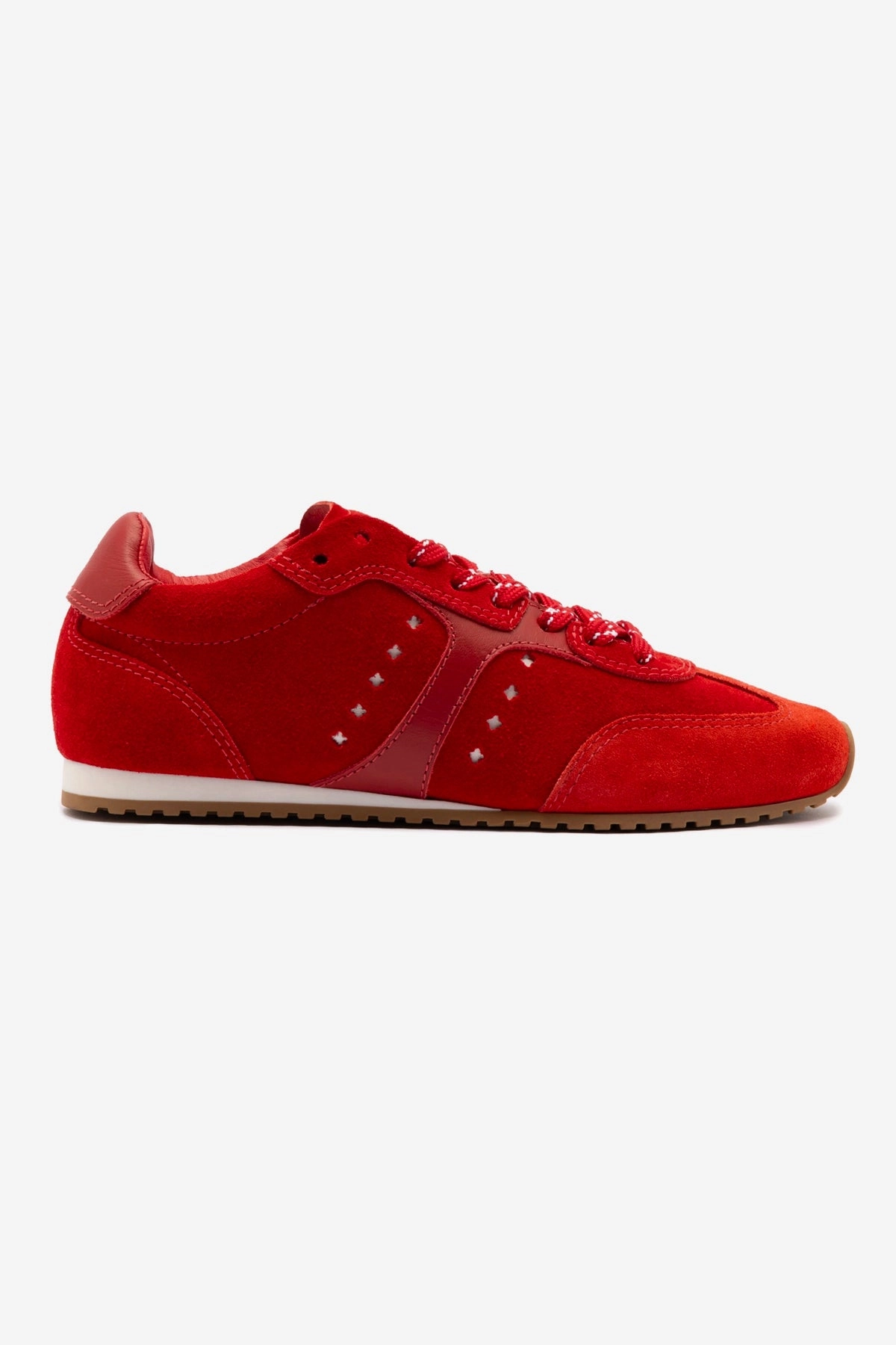 Stella Sneaker In Scarlet Suede and Blood Red Leather Pressure Relief Insoles Anatomical Contour Design