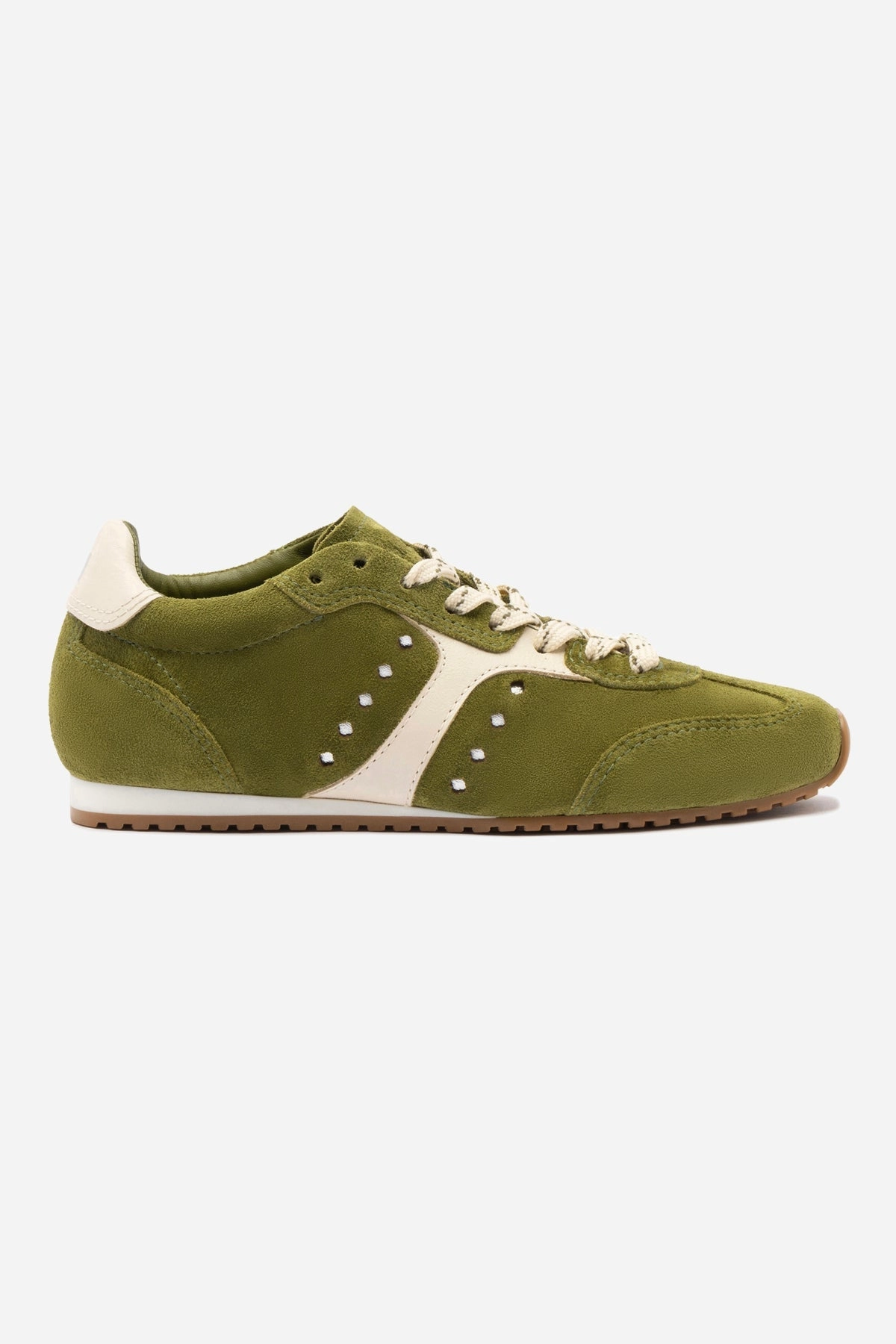 Ankle wrap Stella Sneaker In Seaweed Suede and Ivory Leather