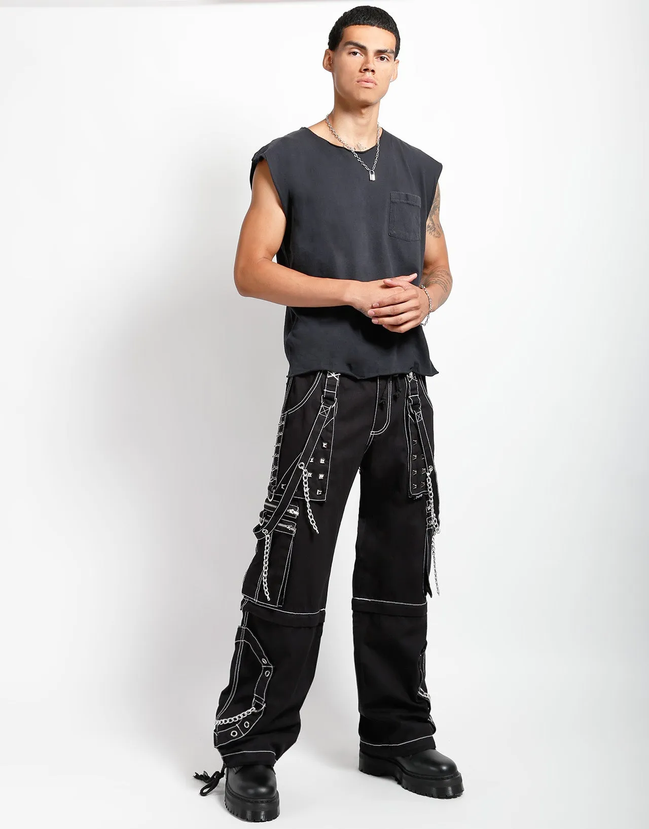 STEP CHAIN PANT WITH WHITE STITCH Loose Fit