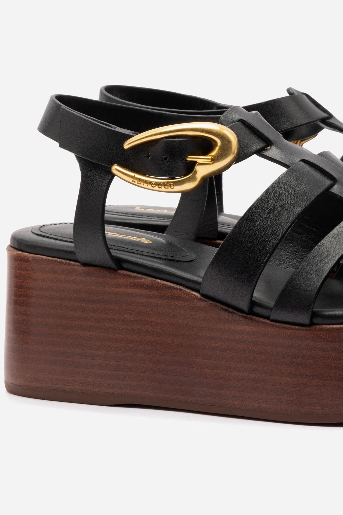 Stevie Verona Flatform Sandal In Black Leather Rain Safe