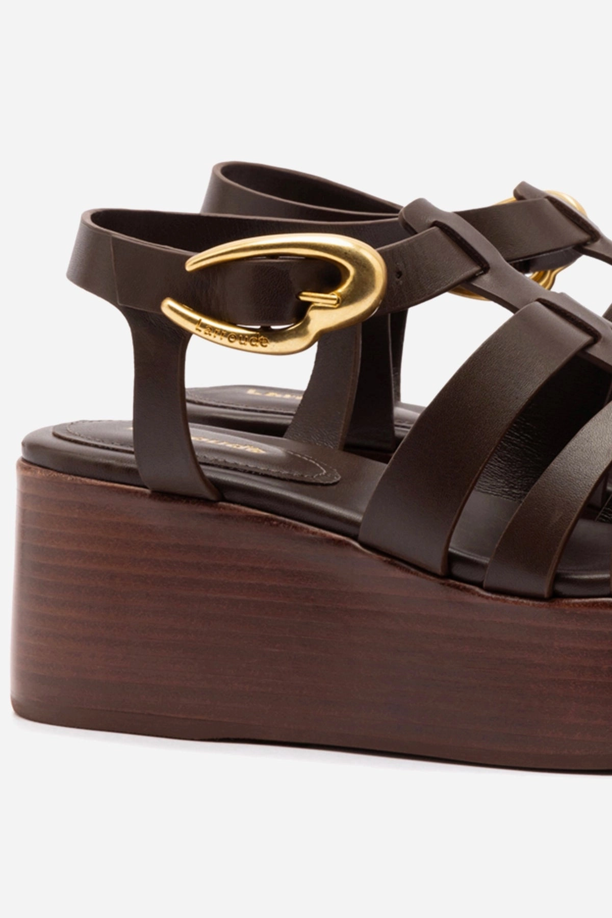 Stretchable Collar Design Stevie Verona Flatform Sandal In Brown Leather