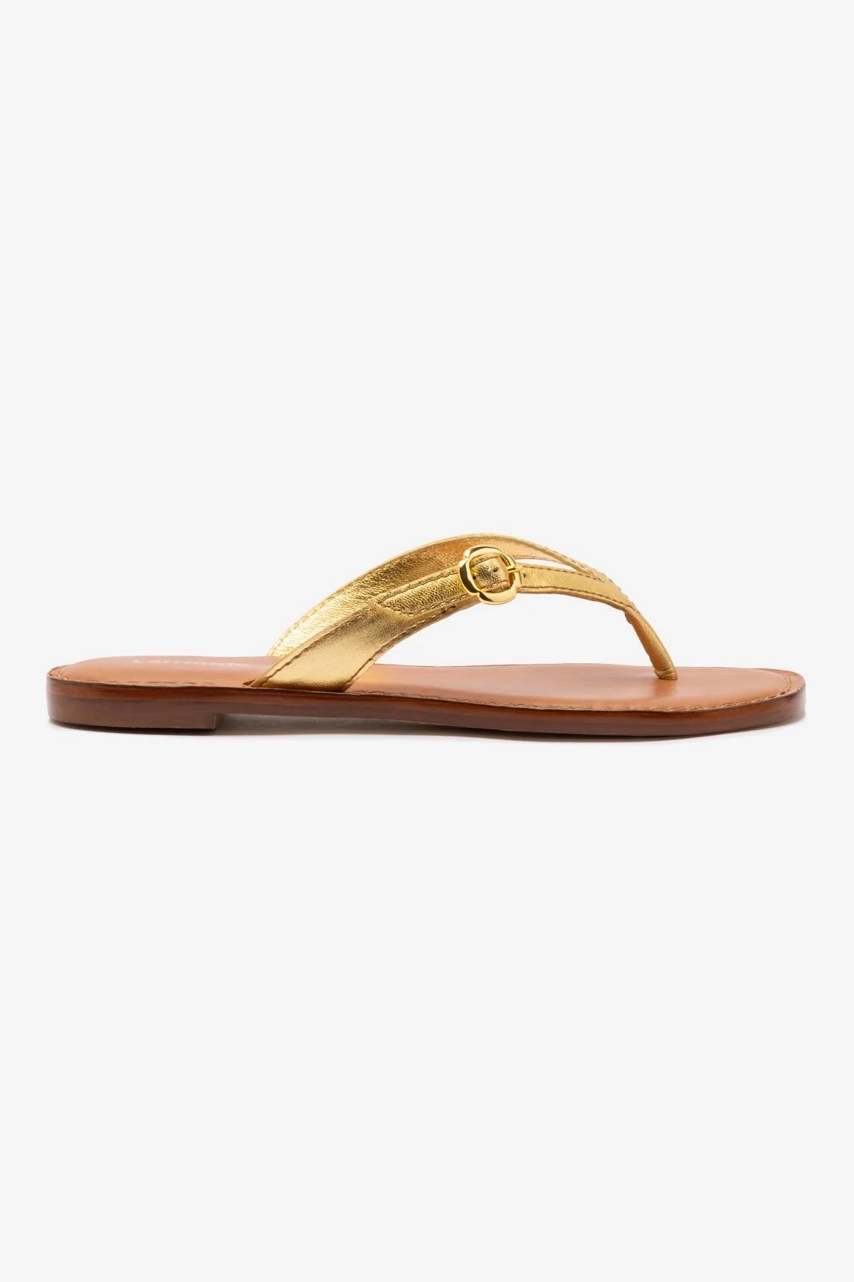 Mary Kate Flat Sandal In Gold Metallic Leather Desert Cool Memory Foam Insert