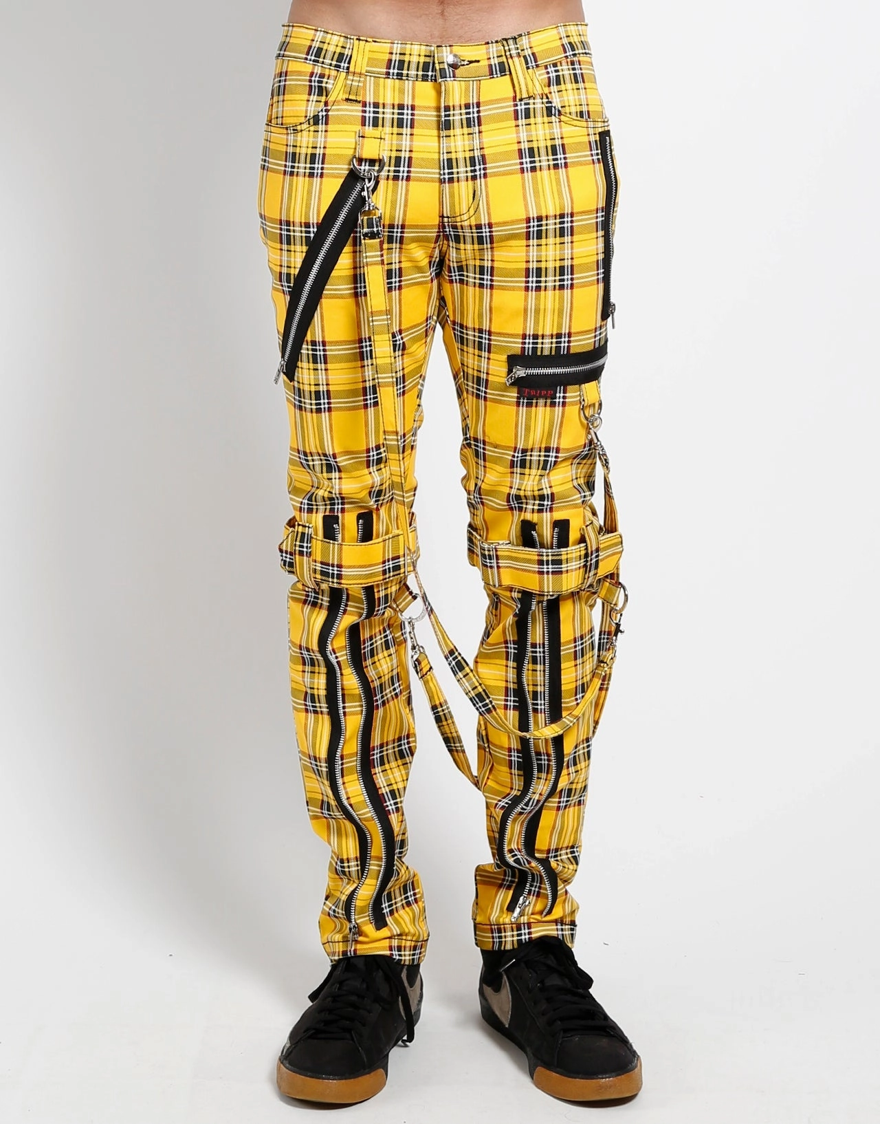 BONDAGE PANT YELLOW PLAID No Ride Up Design Double Layered Hem