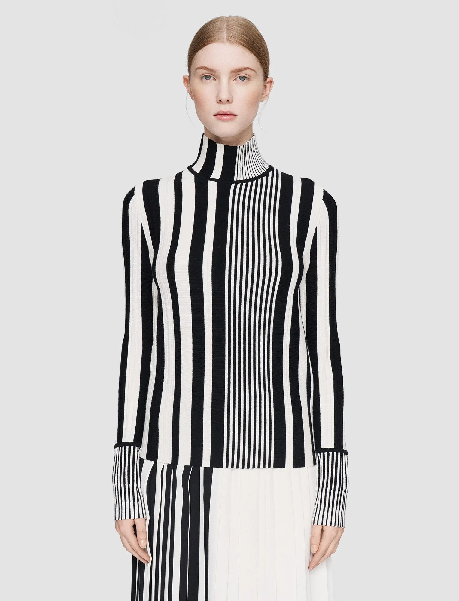 Everyday Style Stripes and Pleats High Neck Jumper
