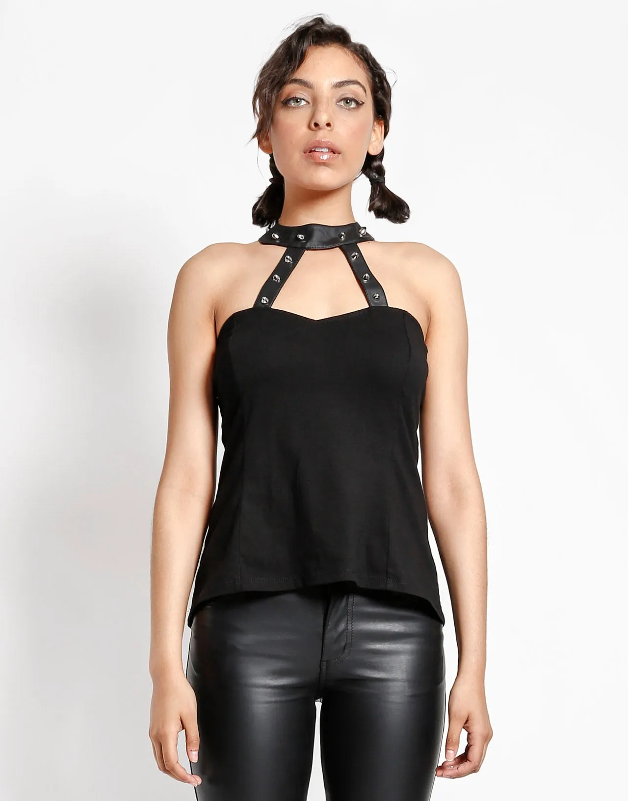 STUDDED HALTER TOP Hypoallergenic Fiber Minimalist Stitching