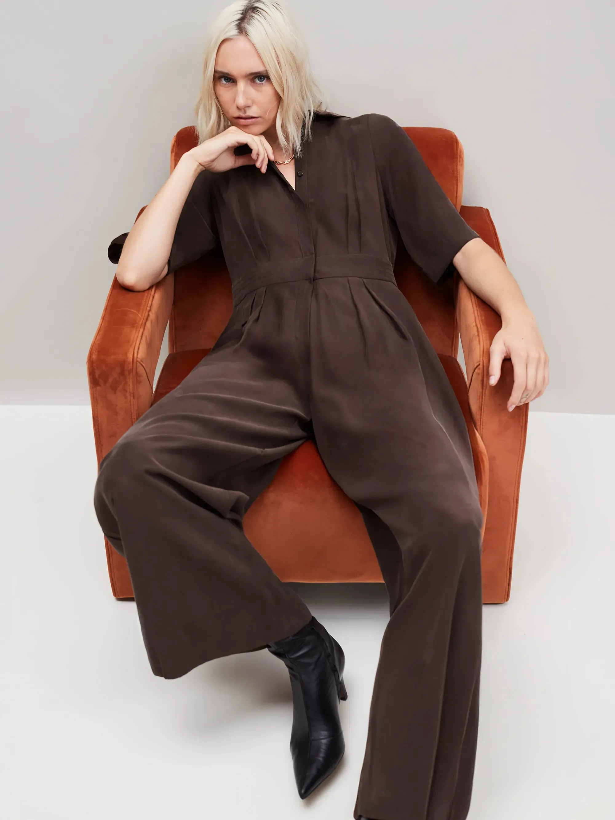 Chocolate Brown Tailored Jumpsuit LowProfileZipperSystem
