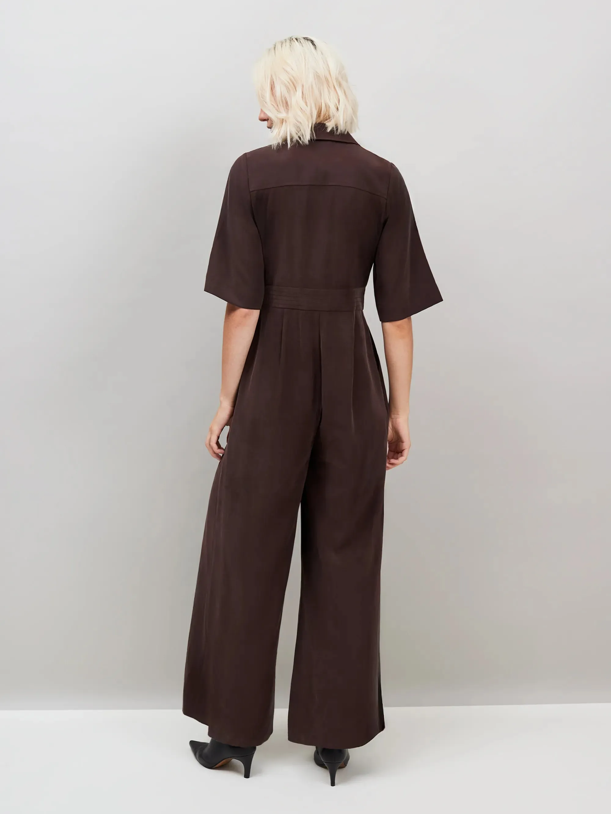 Chocolate Brown Tailored Jumpsuit Double Layered Hem Reinforcement Easycare