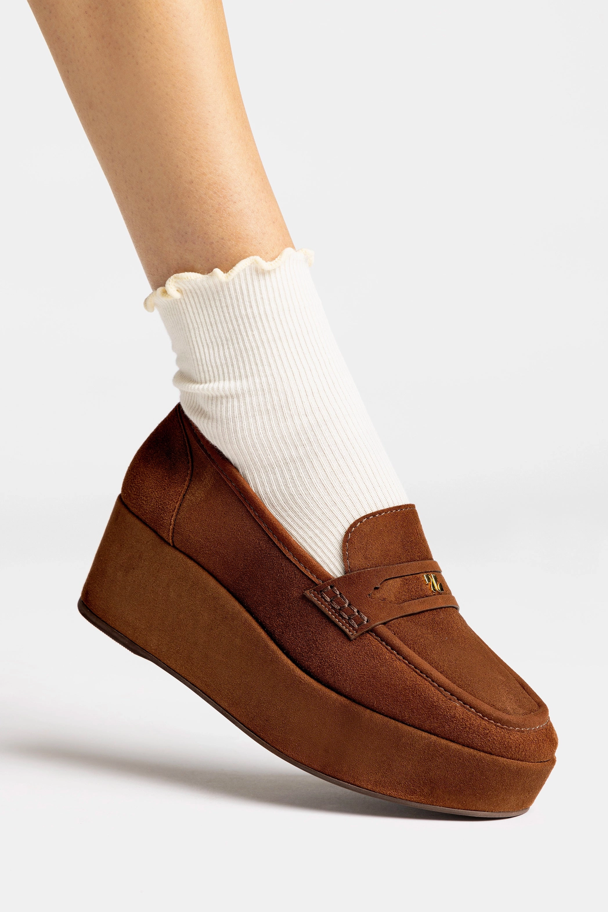 Lightweight Form Casual Wear Shock absorption Suki Flatform Loafer In Burnt Umber Suede