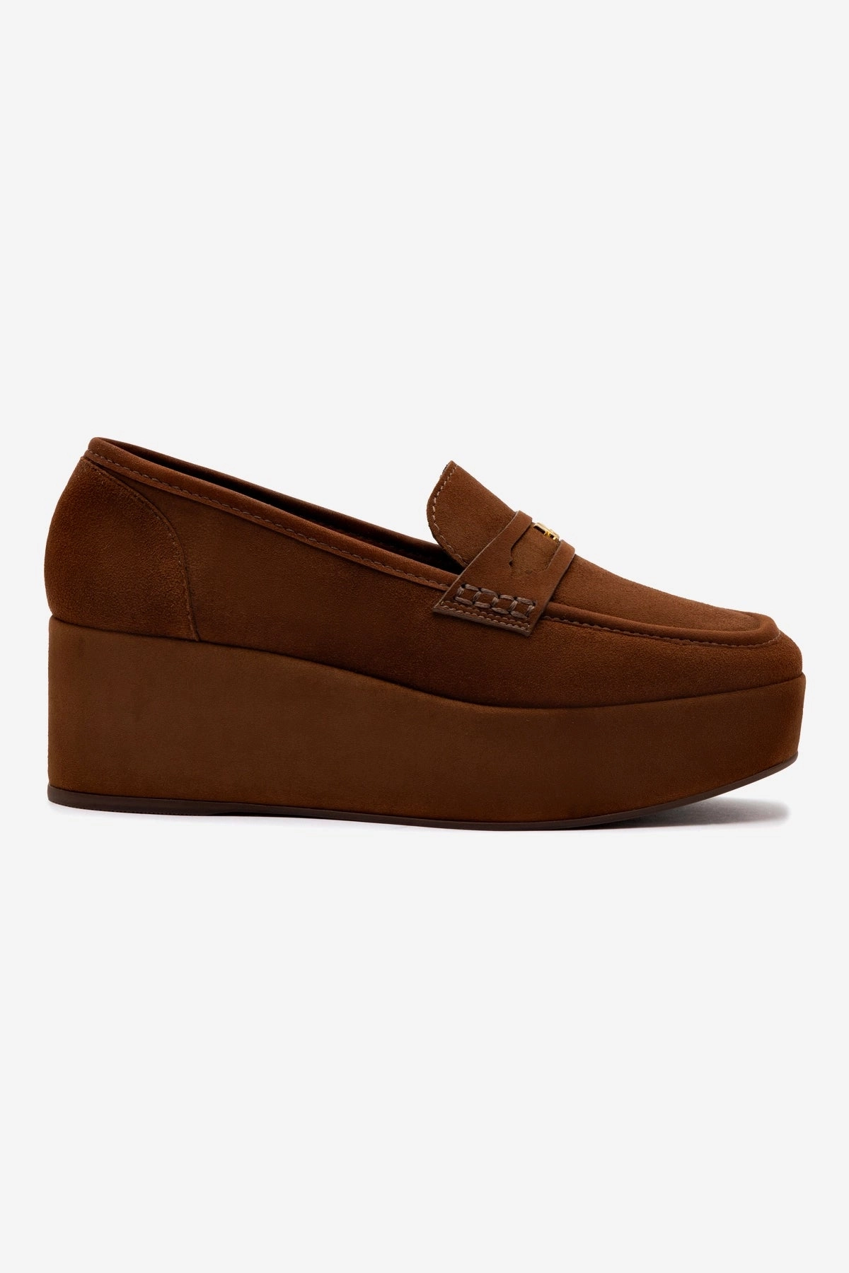 Vintage Mood Sustainable Vegan Material Suki Flatform Loafer In Burnt Umber Suede