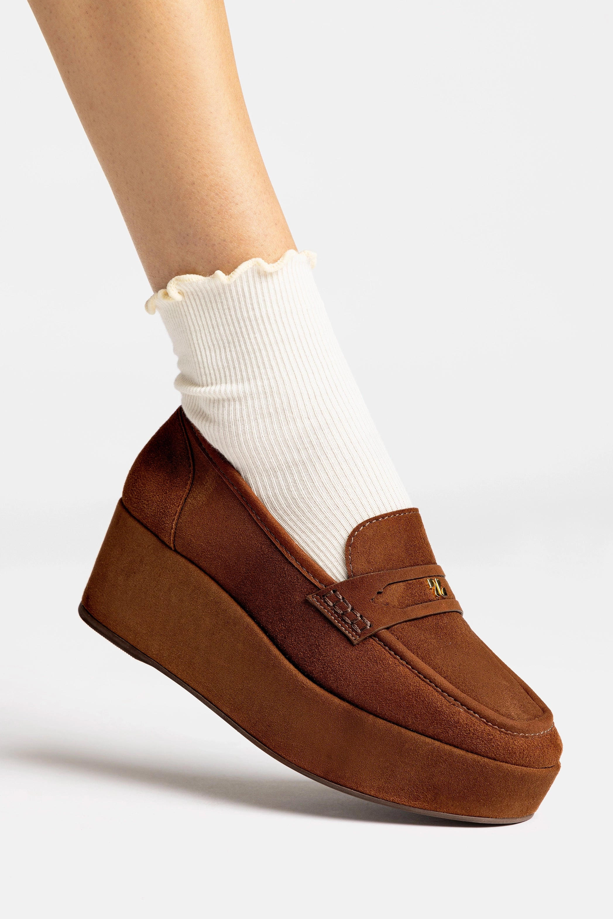 Denim Cool Suki Flatform Loafer In Burnt Umber Suede