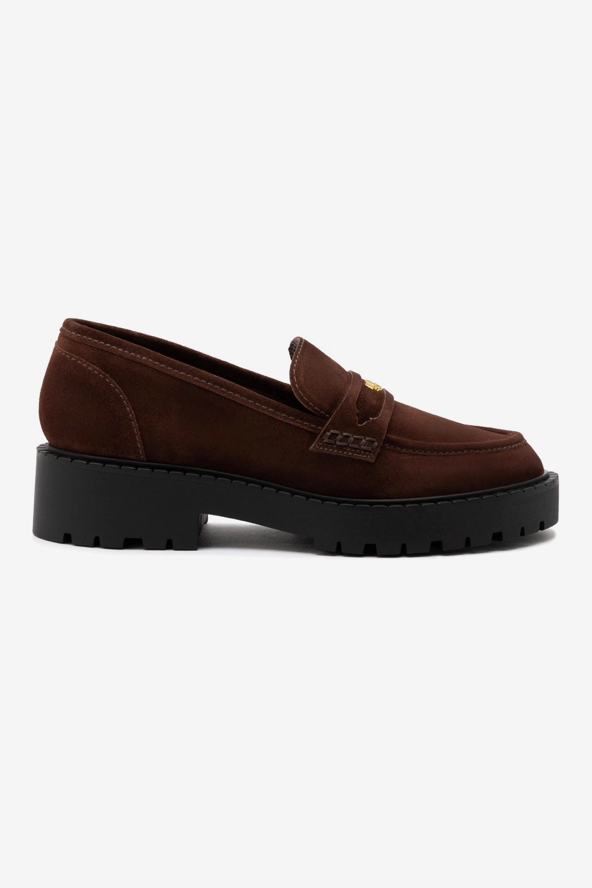 Quick Drying Weekend Errands Black Edge Suki Lugsole Loafer In Brown Suede