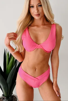 Convertible Strap System Eco Friendly Fabric Sunbeam Style Two Piece Glitter Bikini (Pink)