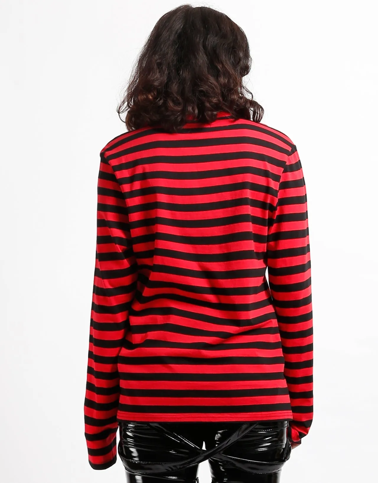 SKULL STRIPE KNIT TOP BLACK/RED DoubleStitching
