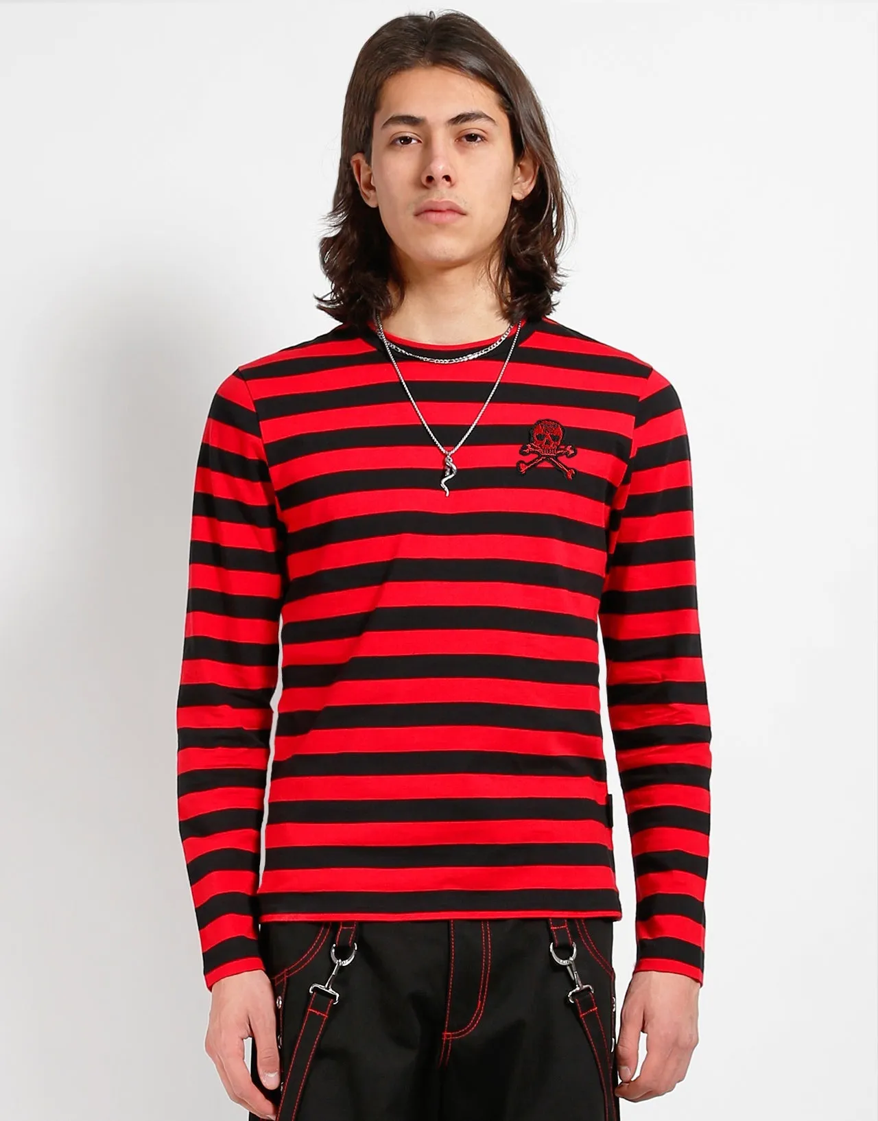 Layered Collar SKULL STRIPE KNIT TOP BLACK/RED