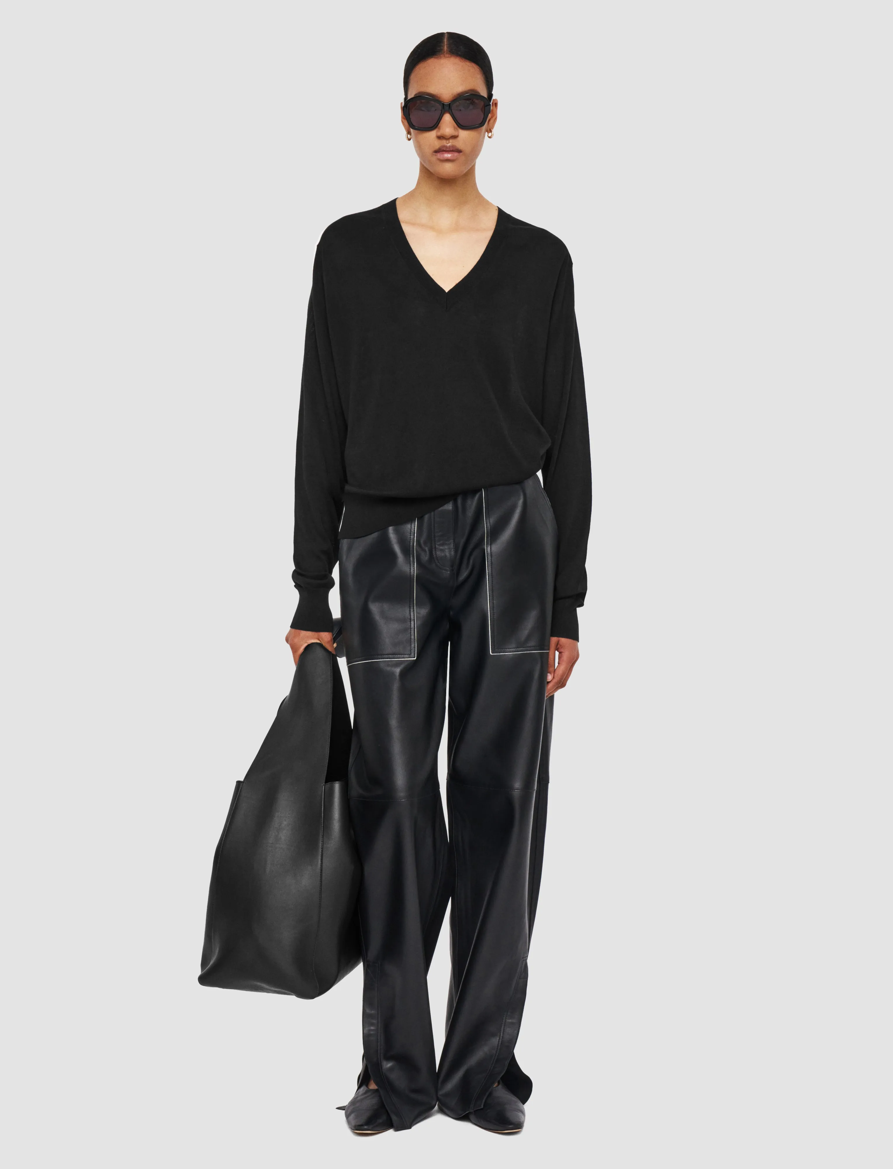 Superfine Cotton Silk V Neck Jumper Modern Style