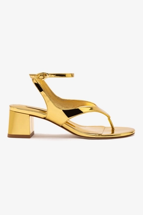 Cushioned Base Busy Professionals Gaia Block Sandal In Gold Specchio