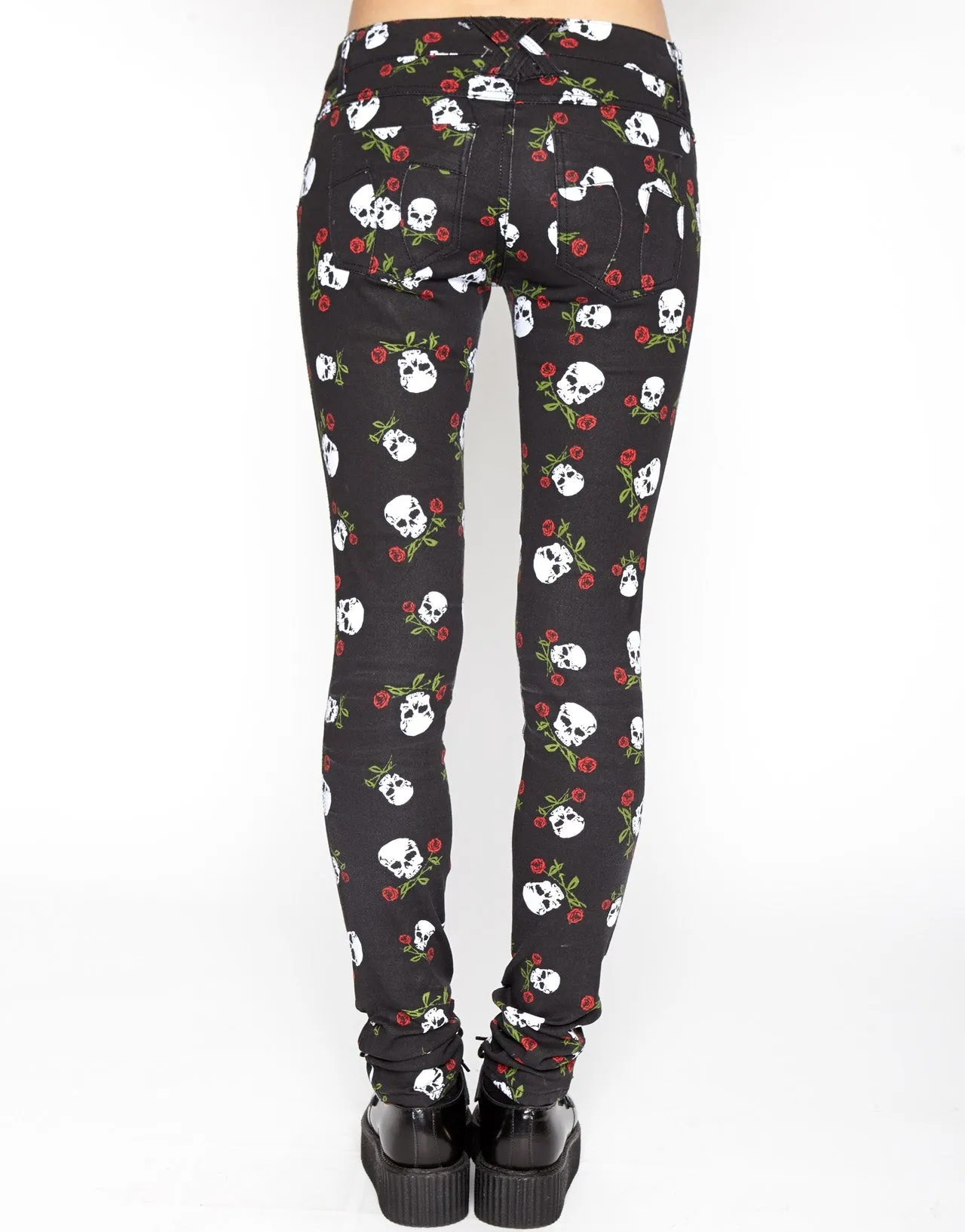 T Back Jeans Skull & Roses Print Heat Control