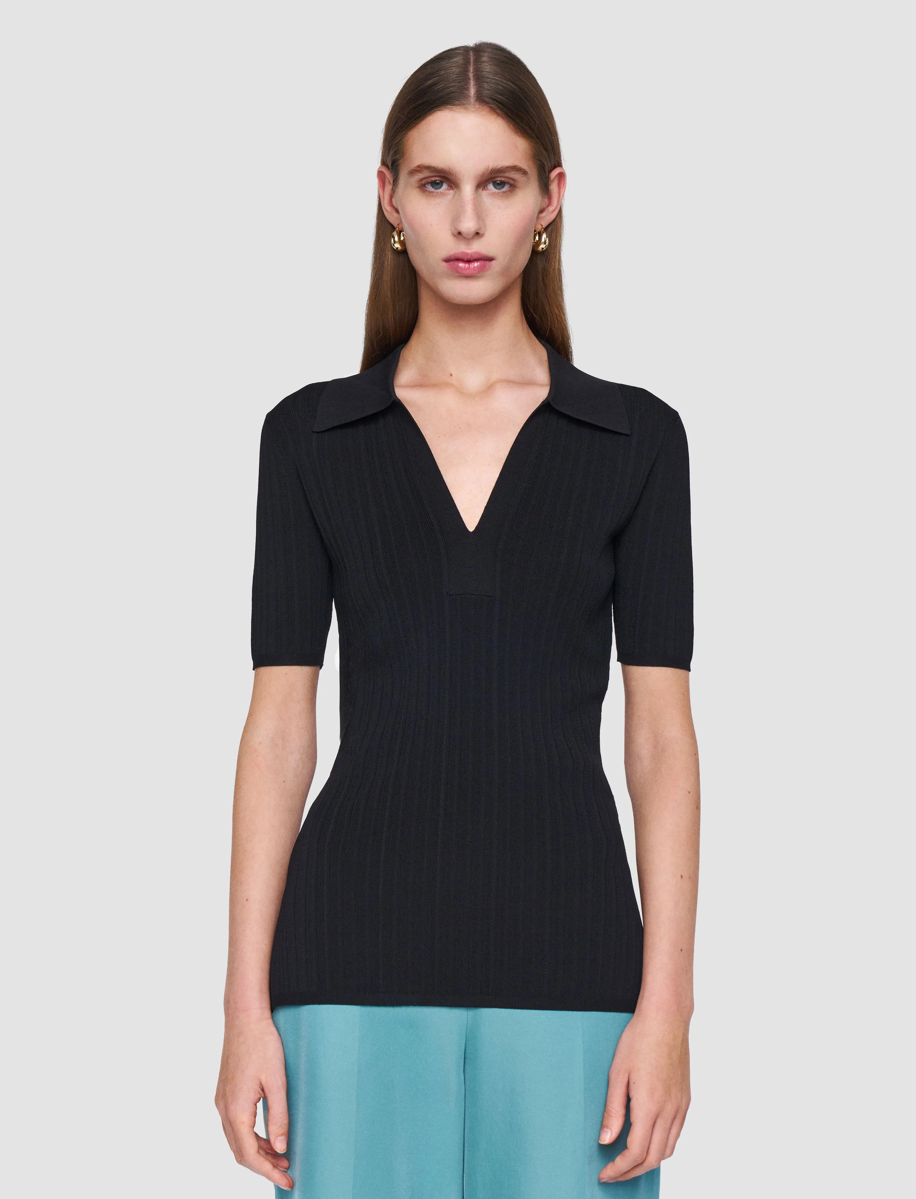 Evening Stroll Daily Essential Viscose Rib Knit Polo Top